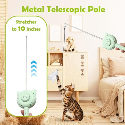 5-in-1 Cat Toy with Laser Pointer, Self-Cleaning Deshedding Brush & Retractable Fishing Pole, Interactive Pet Grooming Comb for Cats & Kittens