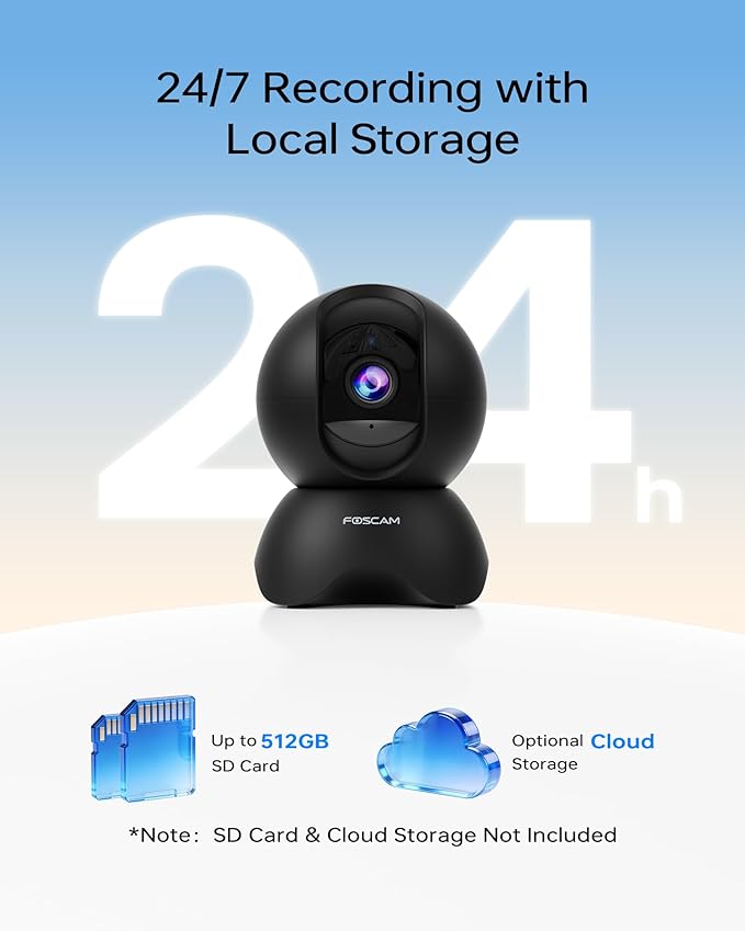 FOSCAM 3K Security Camera Indoor, 360° PTZ Baby & Pet Monitoring for Home Security, 5MP Night Vision, Human/Pet Auto Tracking, Motion & Sound Alerts, 2-Way Audio, 2.4GHz Wi-Fi (R5 Grey)