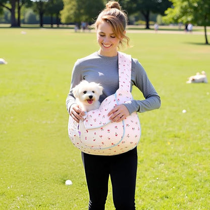 Floral Pet Carrier Sling, Breathable Cotton Dog Purse Carrier, Hand-Free Travel Puppy Purse for Small Dog 10-25 lbs, Cat Sling Chest, Per Mom Dad Gifts(White, Large)