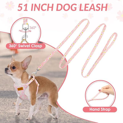 Lukovee Puppy Harness and Leash Set, No Pull Lightweight Soft Suede Adjustable Pet Harness Vest with Snap Buckle for Puppy Small and Medium Size Dog (Pink-XXS)