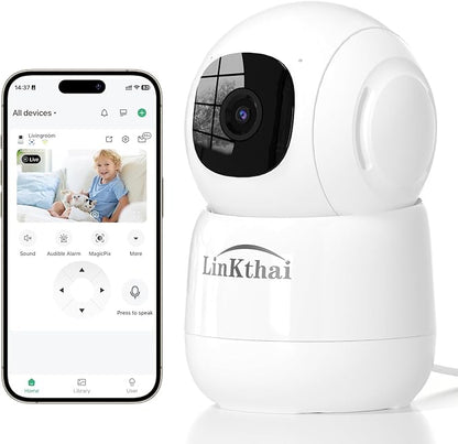 Camera for Home Security,2K Pet Camera with Speaker,Indoor Camera Wireless with Phone App,Auto Tracking/Super Night Vision,Cloud/SD Card Storage,2.4 GHz,White