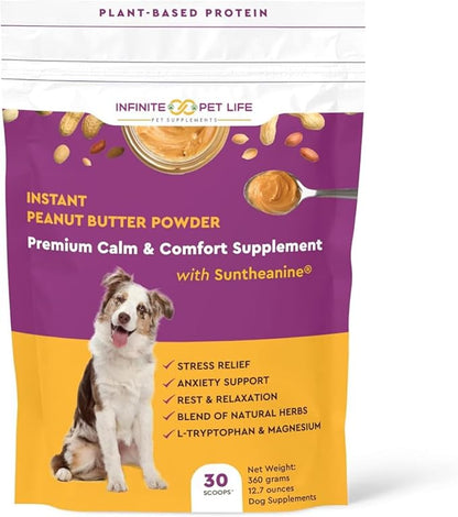 Infinite Pet Life Premium Calm & Comfort Peanut Butter Powder for Dogs- Anxiety Relief | Real Peanut Butter | 12.7 oz | Fireworks, Thunder, Stress