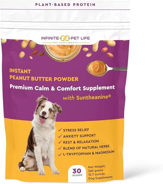 Infinite Pet Life Premium Calm & Comfort Peanut Butter Powder for Dogs- Anxiety Relief | Real Peanut Butter | 12.7 oz | Fireworks, Thunder, Stress