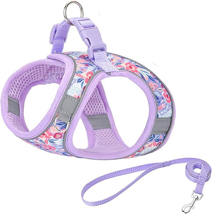 Small Dog Harness Purple Flowers No Pull Reflective Step in Vest Harness Mesh Padded Soft Harness for Small Medium Dogs Cats