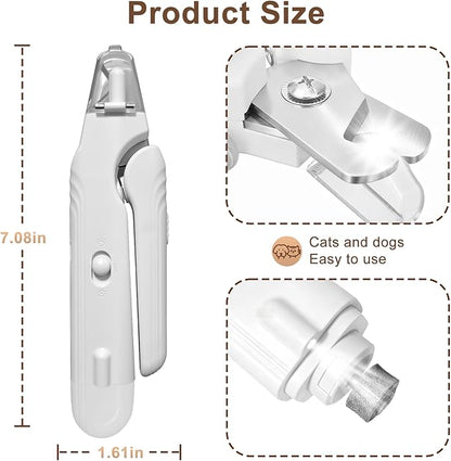 2-in-1 Dog Nail Clippers and Cat Nail Clippers with Light, Quick Sensor and Safety Guard, USB Rechargeable Pet Nail Trimmer with 2 LED Lights for Large Medium Small Dogs and Cats (White)