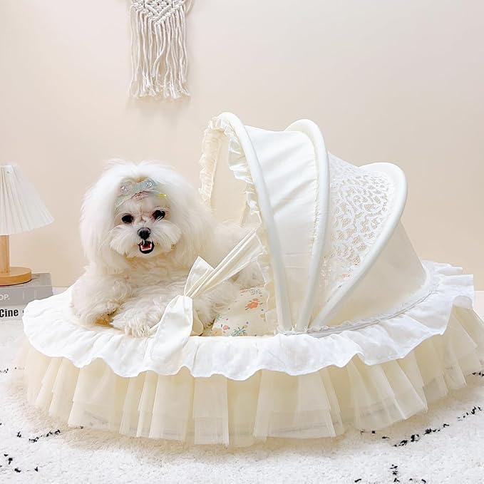 Elegant Pet Bed with Ruffles, Cradle Bed for Small Dogs Puppy Kitten Luxury Bed Sofa (XL25.6''Lx21.7''Wx17.3''Th, Cotton Begonia)