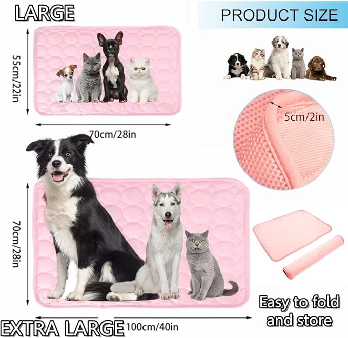 SOMOYA Dog Self Cooling Mat Pet Washable Cooling Pads Blanket Sleeping Kennel Mat,Ice Silk Sleep Mat Pad Non-Toxic Breathable Sleep Bed Beach for Large Dogs Cats (Pink, 27.5x19.7 in)