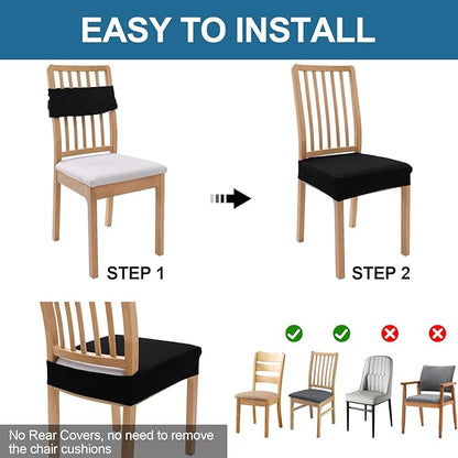 Smiry Waterproof Seat Covers for Dining Room Chairs Set of 8, Stretch Jacquard Removable Washable Chair Seat Slipcovers Protector, No Rear Covers, Black