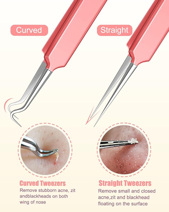 MORGLES Eyebrow Tweezers for Women Facial Hair, 10 in 1 Eyebrow Kit with Pimple Popper and Blackhead Remover Tools, Precision Ingrown Hair Tweezers Set with Travel Bag, Grooming Beauty Set