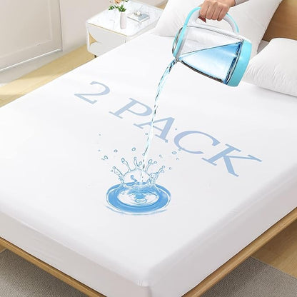 2 Pack Softhour Full Size Waterproof Mattress Protector, Stretch to 21'' Deep Pocket, Soft Breathable, Ideal for Home & Commercial Use