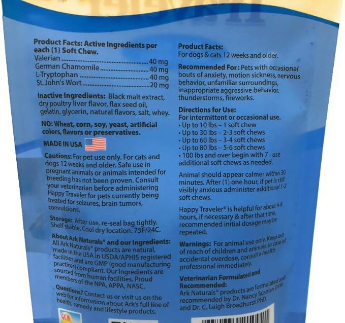 Ark Naturals Happy Traveler Calming Chews for Dogs, Single Pack