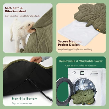 Vagascape Extra Large Dog Heating Pad Waterproof Electric Heated Pet Beds for Indoor Outdoor, Adjustable Temperature, Washable Green Clover Shaped Cat Heating Pad Non Slip Bottom(47"X36")