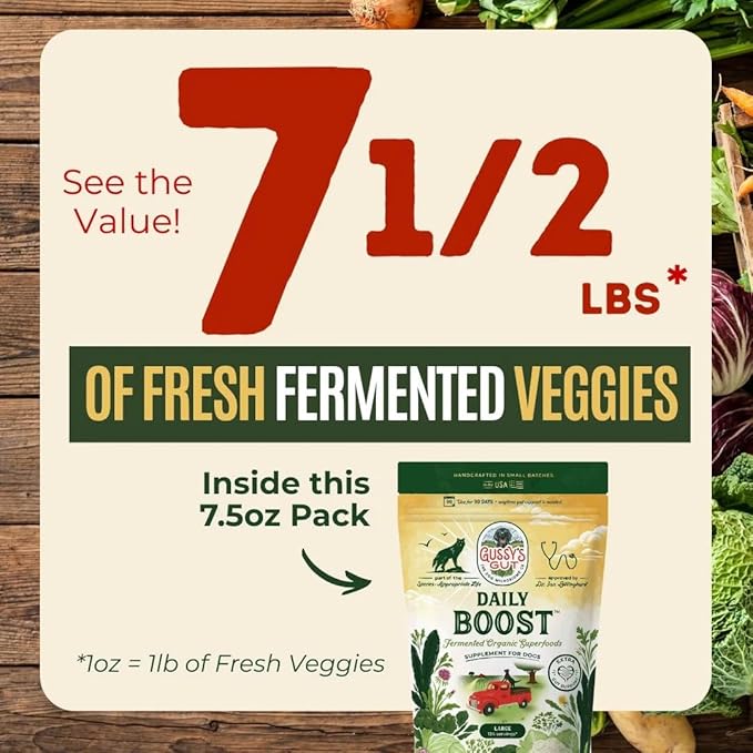 Gussy's Gut Daily Boost- Fermented Organic Superfood Reset & Reboot Dog Gut Health- Human Grade Pre & Probiotic Digestive Supplement- USA Made Small Batch 19 Ingredient Formula Reset Phase (7.5 Oz)