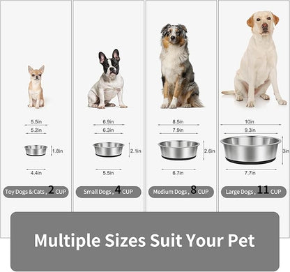 Taglory 8 Cup Stainless Steel Dog Bowls Set of 2 for Food and Water, Silicone Base Anti-Slip, Rust Resistant, Extra Thick Metal Bowls for Medium Dogs, 59oz, Black