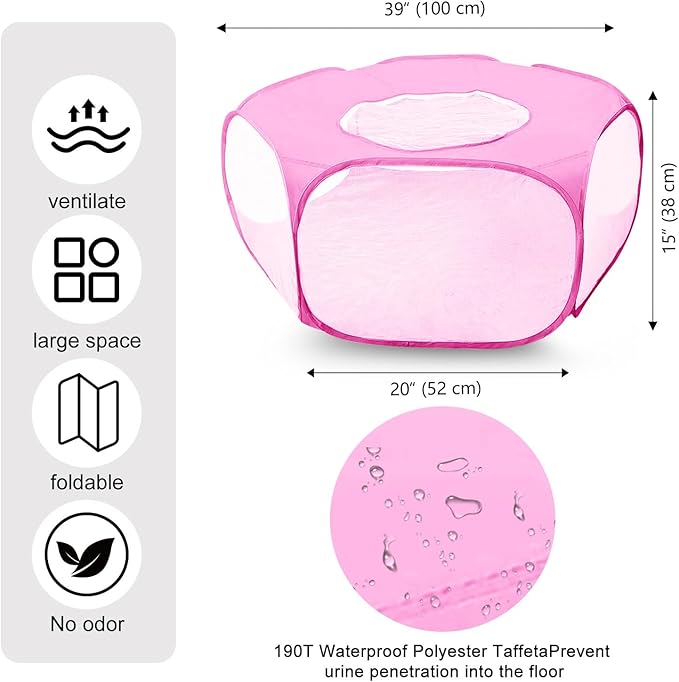 Guinea Pig Playpen with Lid, Breathable Small Animals Playpen with Anti-Escape Cover Portable Kitten Playpen Indoor/Outdoor Yard Exercise Cage House Tent for Hamster Chinchillas Rabbits Bunny