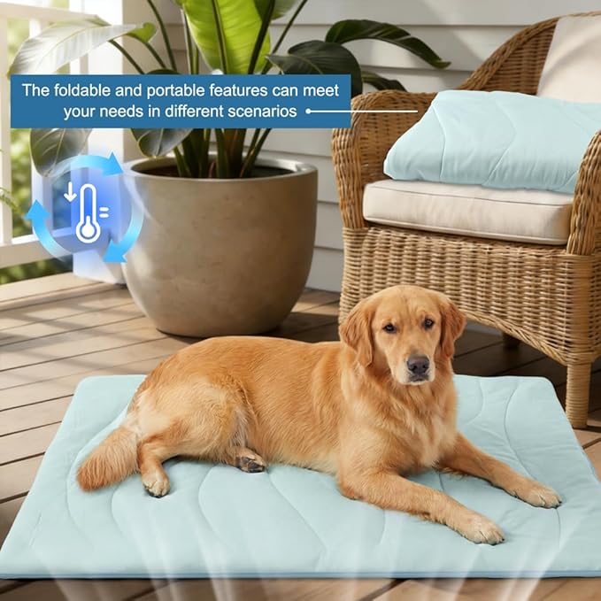 Dog Cooling Mat for Dogs & Cats - 0.87" Thick Self-Cooling Pet Mat (Large 48×28") - Machine Washable, No Electricity Required