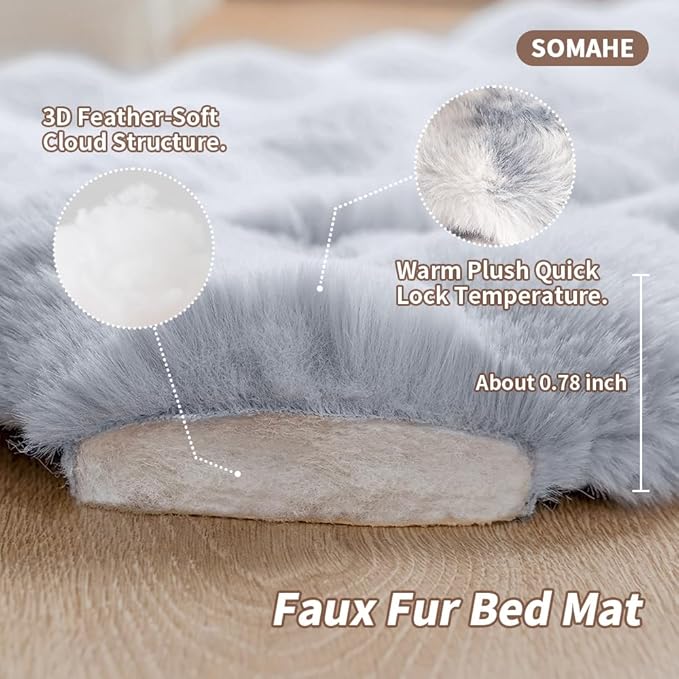 Cat Bed, Plush Faux Fur Kneading Flat Mat - Machine Washable Fluffy Pet Bed for Indoor Cats, Non-Slip Small Kitten Bed, Therapeutic Knead Cat Mat for Couch & Window Sill, 23"×15" Inch, Blue