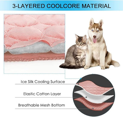 SOMOYA Dog Self Cooling Mat Pet Washable Cooling Pads Blanket Sleeping Kennel Mat,Ice Silk Sleep Mat Pad Non-Toxic Breathable Sleep Bed Beach for Large Dogs Cats (Pink, 27.5x19.7 in)