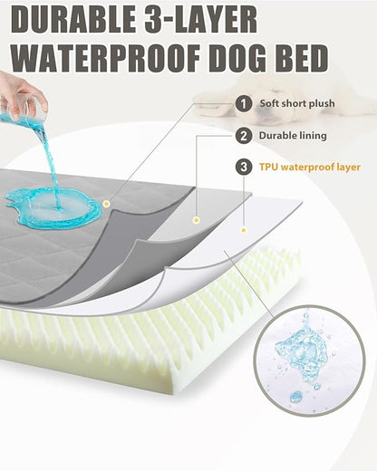 NUPIDA Orthopedic Dog Beds for Extra Large Dogs Waterproof with Removable Washable Cover and Non-Slip Bottom, 47x29 Inch, Light Gray