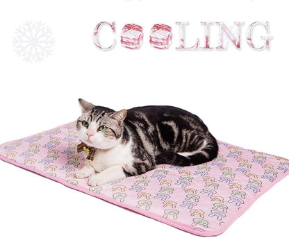 SEIS Dog Ice Pad Ice Silk Cats Kennel Mat Pet Cooling Pad Summer Cool Bamboo Mat Breathable Pad (Pink, S