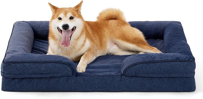 Made4pet Dog Bed Orthopedic, Dog Sofa for Small Dogs Supportive Foam Pet Cushions Bed with Washable Removable Cover, Egg-Crate Foam, Waterproof Lining Bottom, Blue, 35 * 23 * 6.5 Inch