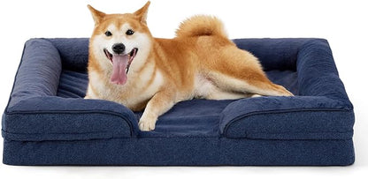 Made4pet Dog Bed Orthopedic, Dog Sofa for Small Dogs Supportive Foam Pet Cushions Bed with Washable Removable Cover, Egg-Crate Foam, Waterproof Lining Bottom, Blue, 35 * 23 * 6.5 Inch