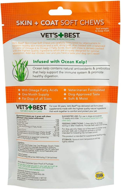 Vet's Best Skin & Coat Dog Supplements - Formulated with Vitamin E and Biotin to Maintain Dogs Healthy Skin and Coat - 30 Soft Chews