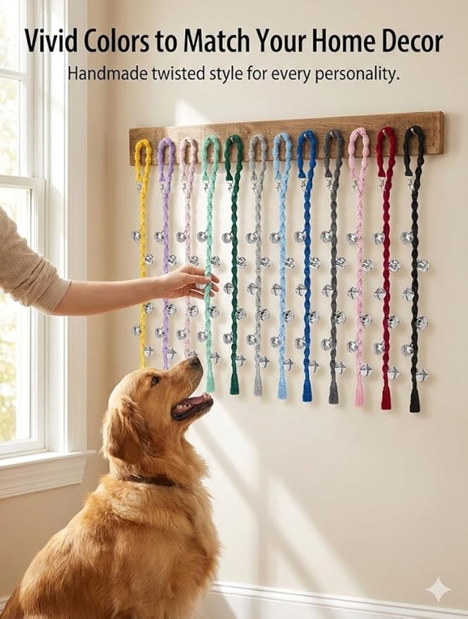 Dog Bells to Go Outside & Puppy Potty Training, Adjustable Dog Door Bell Ring to Go Potty, Handmade with Premium Yarn. Twisted Style, LightGrey