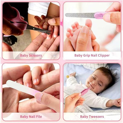 Baby Healthcare and Grooming Kit, 14 in 1 Baby Safety Set Newborn Nursery Health Care Set with Hair Brush Scale Nail Clippers for Baby Girls Boys (14 Kits Pink)