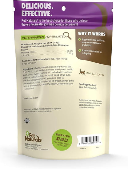 Pet Naturals Lysine Soft Chews, Immune and Respiratory Support for Cats, No Wheat or Corn, Vet Formulated, Value Size, Chicken, 160 Count