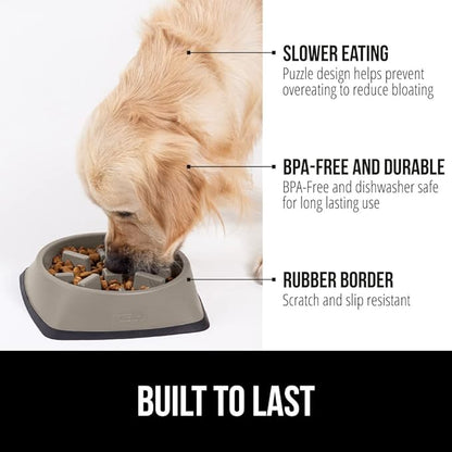 GORILLA GRIP Patented BPA Free Slow Feeder Dog Bowls, Interactive Puzzle Toy for Dogs and Cats Food Training Enrichment, Keeps Pets Busy and Prevents Puppy Overeating, Small Breeds, 1 Cup, Beige