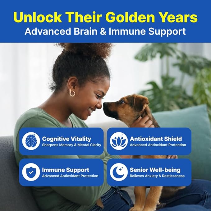 Senior Calming & Cognition for Dogs & Cats - Brain Health & Stress Relief Powder with Phosphatidylserine, CoQ10 & Blue Spirulina - Easy to Feed (1 Pack, 30 Count)