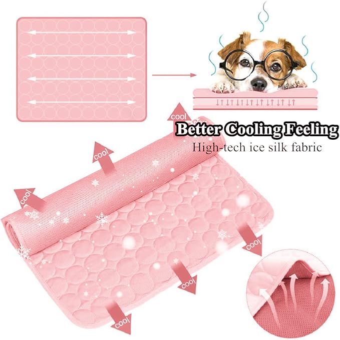 SOMOYA Dog Self Cooling Mat Pet Washable Cooling Pads Blanket Sleeping Kennel Mat,Ice Silk Sleep Mat Pad Non-Toxic Breathable Sleep Bed Beach for Large Dogs Cats (Pink, 27.5x19.7 in)