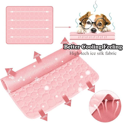 SOMOYA Dog Self Cooling Mat Pet Washable Cooling Pads Blanket Sleeping Kennel Mat,Ice Silk Sleep Mat Pad Non-Toxic Breathable Sleep Bed Beach for Large Dogs Cats (Pink, 27.5x19.7 in)