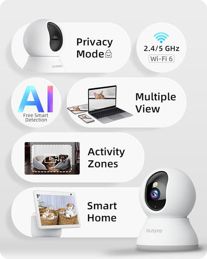 blurams Pet Camera 2K, Dog Camera with Phone App, 360° PTZ Indoor Cameras for Home Security Indoor, Color Night Vision, 2-Way Talk, Motion Detection&Tracking, Cloud&SD