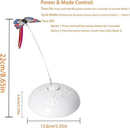 Cat Toy 3in1 Automatic Interactive Wand Toy for Indoor Cats,Moving Butterfly&Glowing Feathers Speedy Tail,Rechargeable Cat Enrichment Toys for Kittens