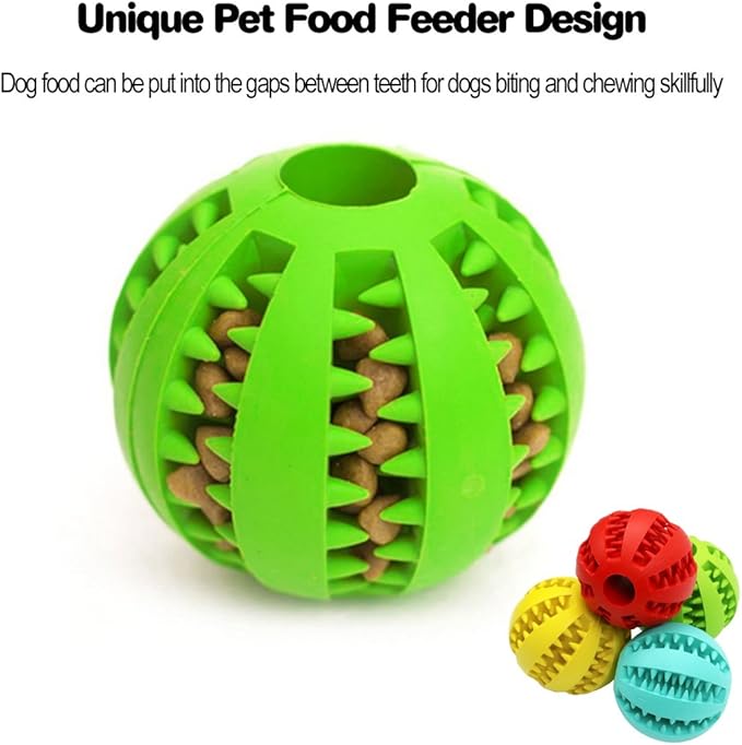 Idepet Dog Toy Ball, Nontoxic Bite Resistant Toy Ball for Pet Dogs Puppy Cat, Dog Pet Food Treat Feeder Chew Tooth Cleaning Ball Exercise Game IQ Training ball,2 Pack- Blue & Green