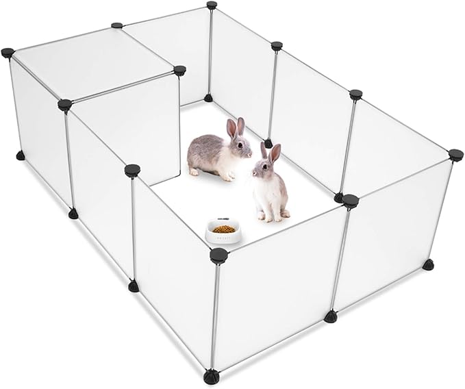 Pet Playpen,Kennel Crate Fence Tent Portable Large Plastic Play Yard Fence for Small Animals, Puppy,12 Pcs White Panels