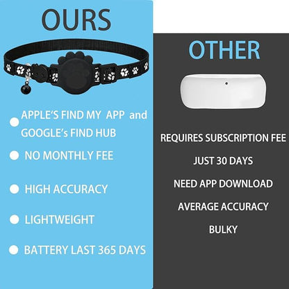 Cat Tracker GPS Collar for Cats Electronic Pet Locator (Only iOS) Waterproof Compatible with Apple Find My No Monthly Fee Ideal for Small to Large Cats Advanced Tracking Solution Smart Collar