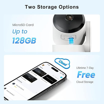 AMOROM Indoor Camera for Home Security 360°, 1080p Pet Cameras with Pan&Tilt, Night Vision, Motion Detection, 2-Way Audio, Compatible with Alexa/Google Assistant, 2.4GHz WiFi, 2 Pack