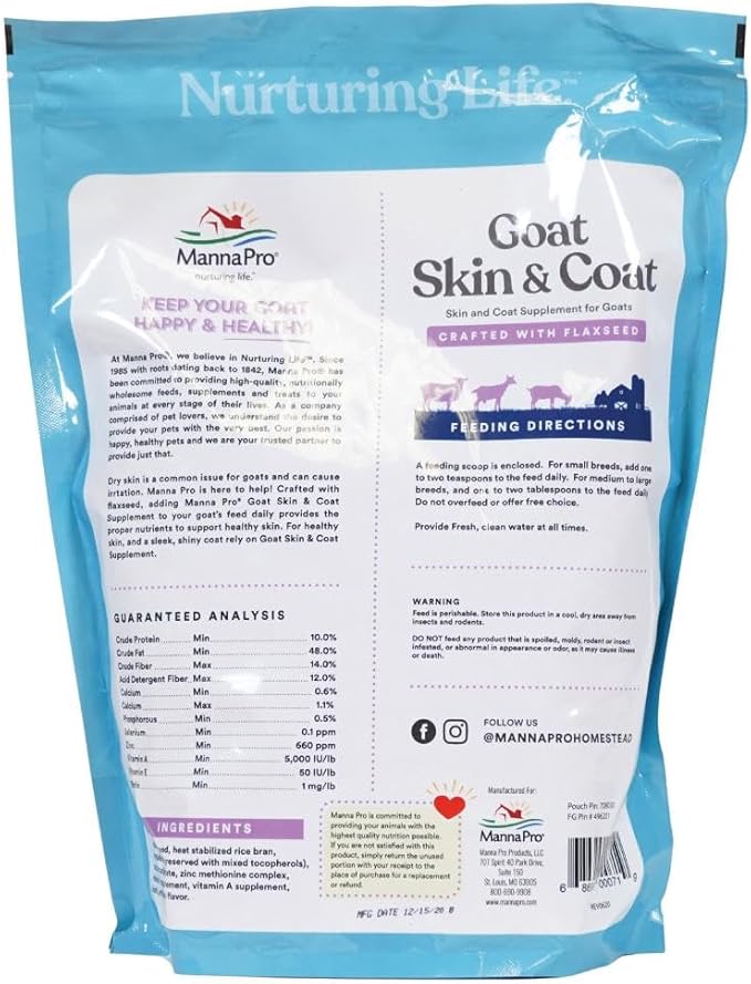 Manna Pro Goat & Skin Supplement, Supports Healthy Skin, Shiny Coat & Overall Wellness, Goat Feed Supplement w/Essential Vitamins & Minerals, for Strong Hooves & Immune Health, 4 lbs