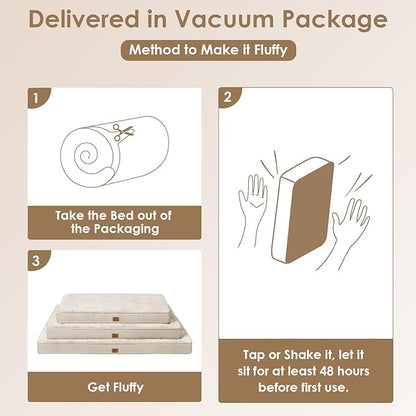 EHEYCIGA Orthopedic Dog Bed Waterproof 41"x27", Memory Foam Pet Bed for XLarged Dogs, Washable Pet Mat with Removable Cover, Beige