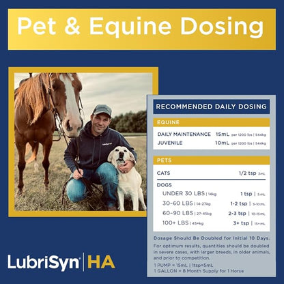 LubriSynHA Hyaluronic Acid with MSM Hip & Joint Care Supplement for Dogs, Cats & Horses – Liquid Oral HA for Pets – Joint Support Promotes Mobility, Flexibility, Cartilage Health & Comfort – 128oz
