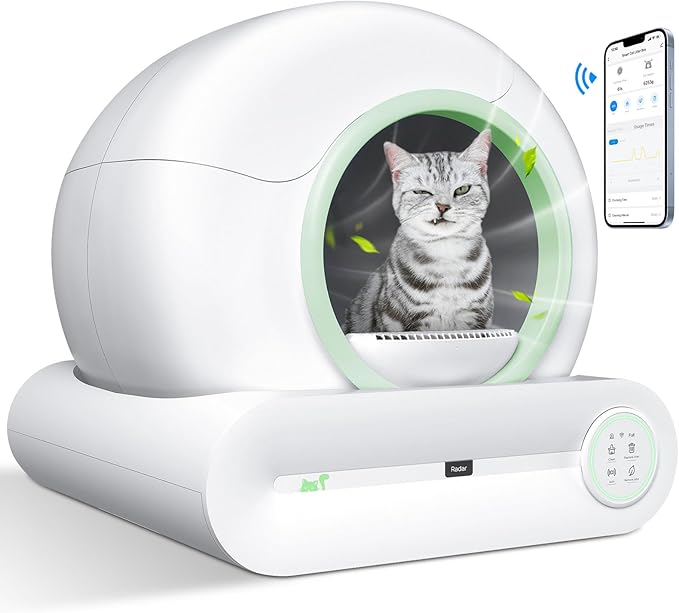 Self Cleaning Litter Box, 2026 Upgraded Automatic Cat Litter Box, Includes 2 roll Liners, 65L+9L Large Capacity Box Robot, Suitable for Medium Cats and Kittens, APP Control - Green