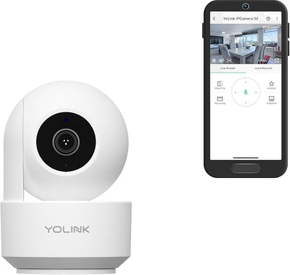 YoLink Uno 2.4G WiF Wireless Home Security Camera Indoor, for Baby and Pet Monitor, 1080p Dog Camera with Phone App, Night Vision B/W, 2-Way Audio, 64G SD Card Included, 360°