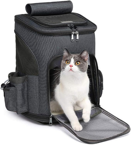 Wheeled Pet Carrier Backpack Pet Stroller, Travel Carrier, Car Seat for Small Dogs Cats Puppies, Comfort Cat Backpack Removable Rolling Wheels – Mesh Ventilation Windows (Black)