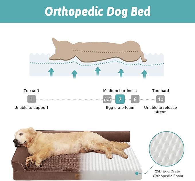 COZY KISS Orthopedic Dog Bed for Extra Large Dog 44x32 inch, XL Pet Sofa, Bolster Foam Bed with Sides, Non-Slip and Egg-Crate Big Dog Couch Bed with Washable Removable Cover, Brown