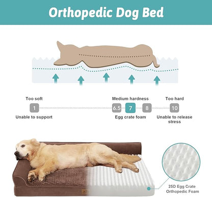 COZY KISS Orthopedic Dog Bed for Extra Large Dog 44x32 inch, XL Pet Sofa, Bolster Foam Bed with Sides, Non-Slip and Egg-Crate Big Dog Couch Bed with Washable Removable Cover, Brown