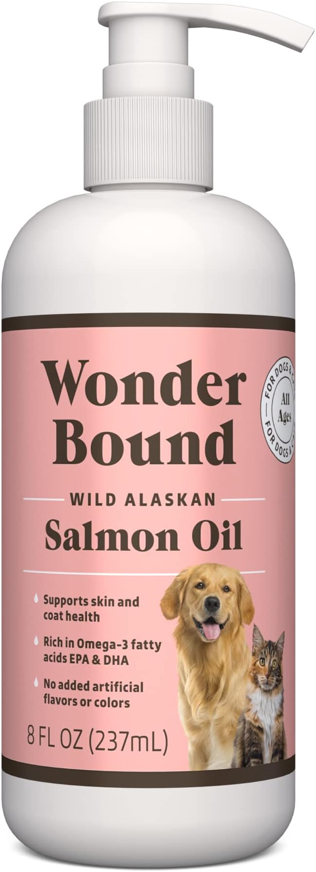 Amazon Basics Wild Alaskan Salmon Oil - Skin and Coat Support, Omega 3 Supplement for Dog and Cat, 8 fl oz (Previouly Wonder Bound)