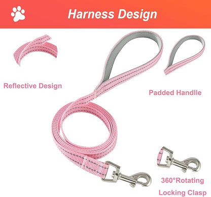 Hipubby Dog Harness Small Sized and Leash Set, No Pull Soft Mesh Puppy Vest, Reflective Breathable Lightweight Pet Harness, Harness for Small Medium Dogs and Cats - Light Pink M